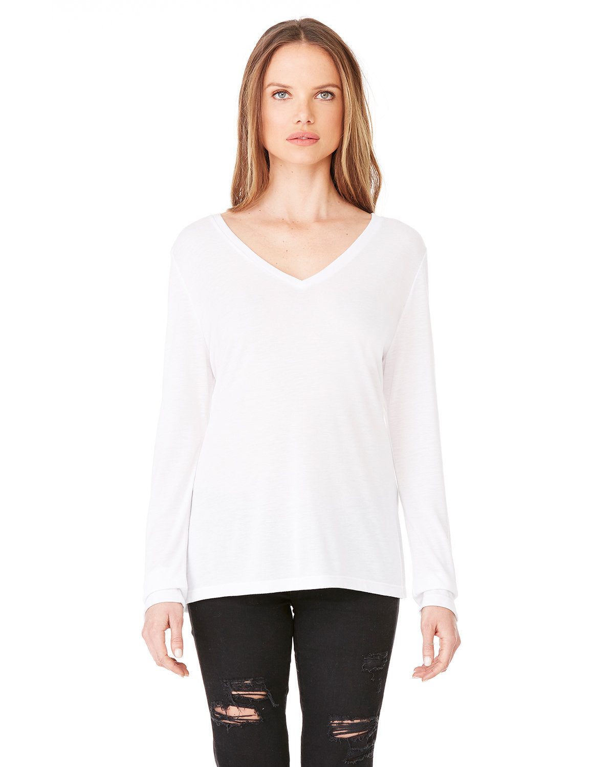 Bella + Canvas Ladies' Flowy Long-Sleeve V-Neck: Effortless Style and Comfort