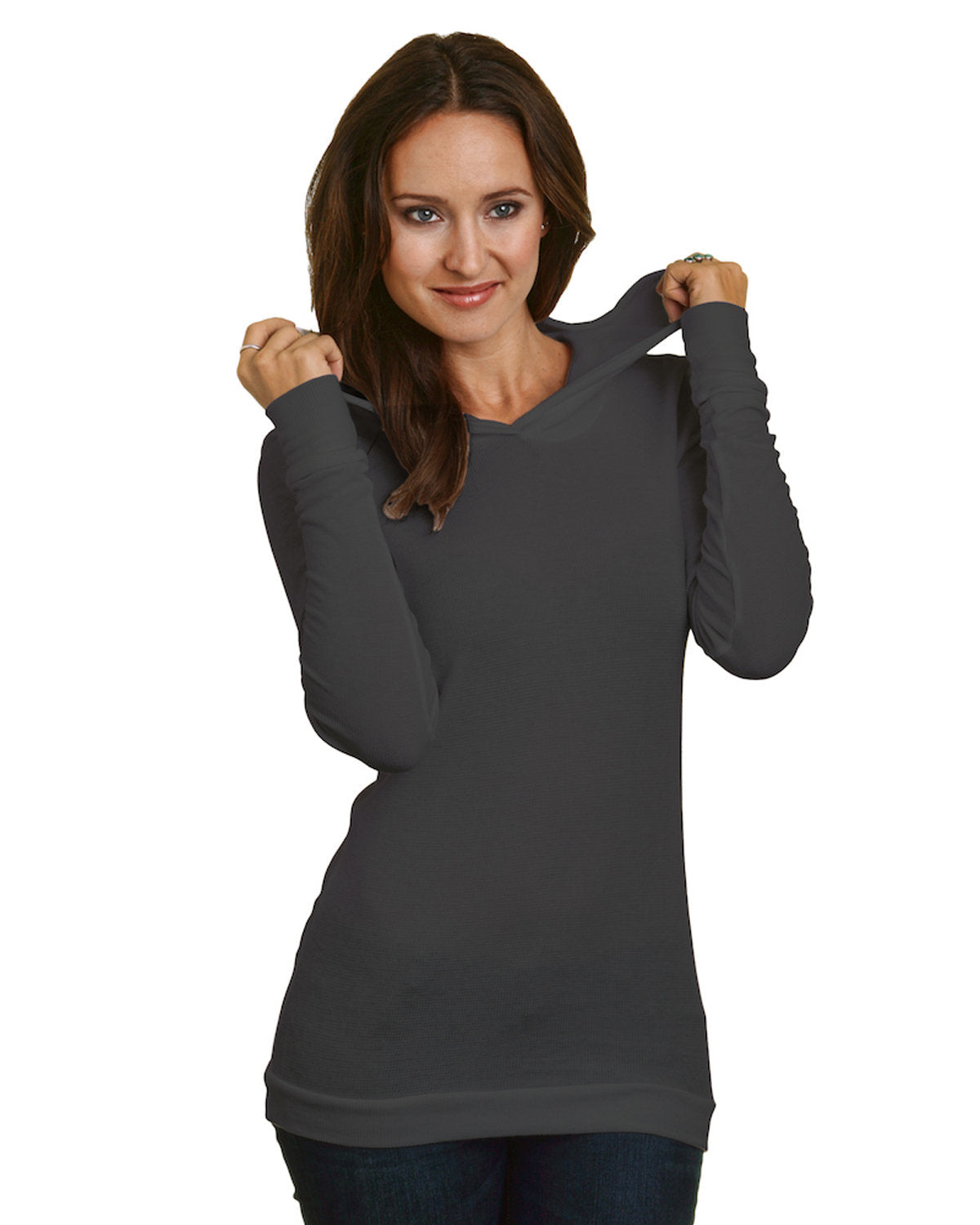 5 oz., Junior's Long-Sleeve Thermal Hoodie T-Shirt