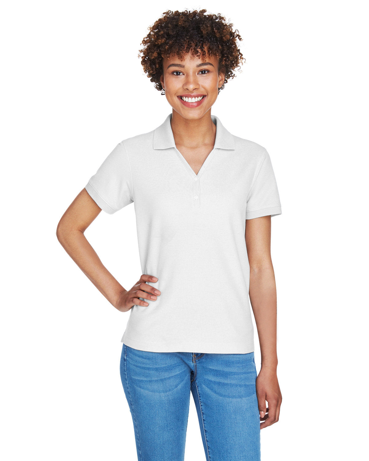 Elevate Your Look with the Devon & Jones Ladies' Pima Piqué Y-Collar Polo!