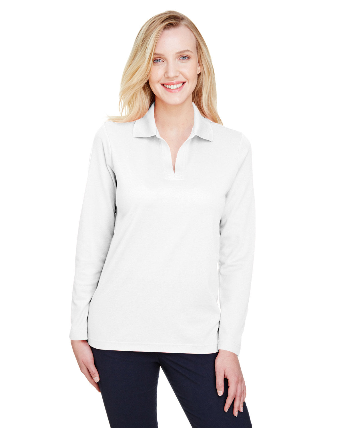 Elevate Your Ensemble with the Devon & Jones CrownLux Performanceâ„¢ Ladies' Plaited Long Sleeve Polo