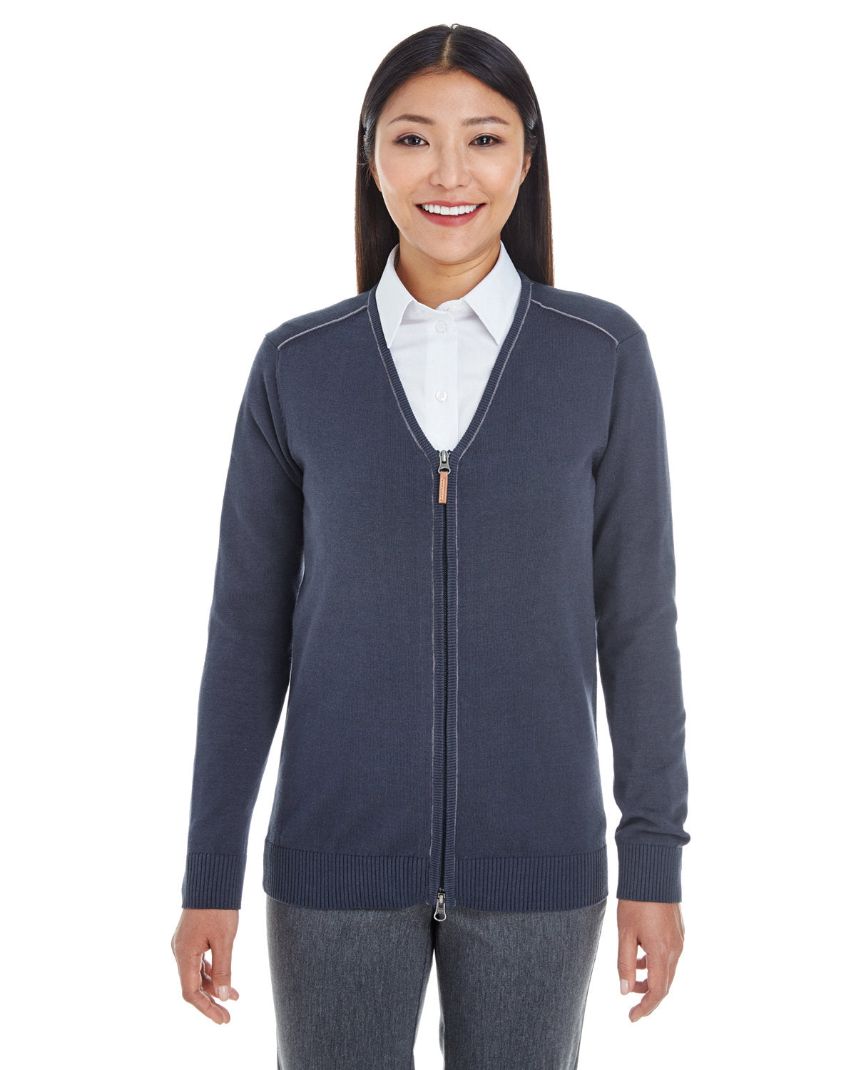 Elevate Your Look with the Devon & Jones Ladies' Manchester Fully-Fashioned Full-Zip Cardigan Sweater