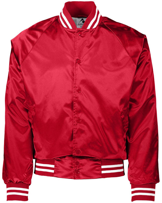 Unisex Striped Trim Satin Baseball Jacket - Apparel Globe