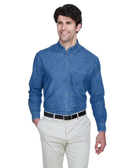 Effortless Style: UltraClub Men's Cypress Denim Shirt with Pocket