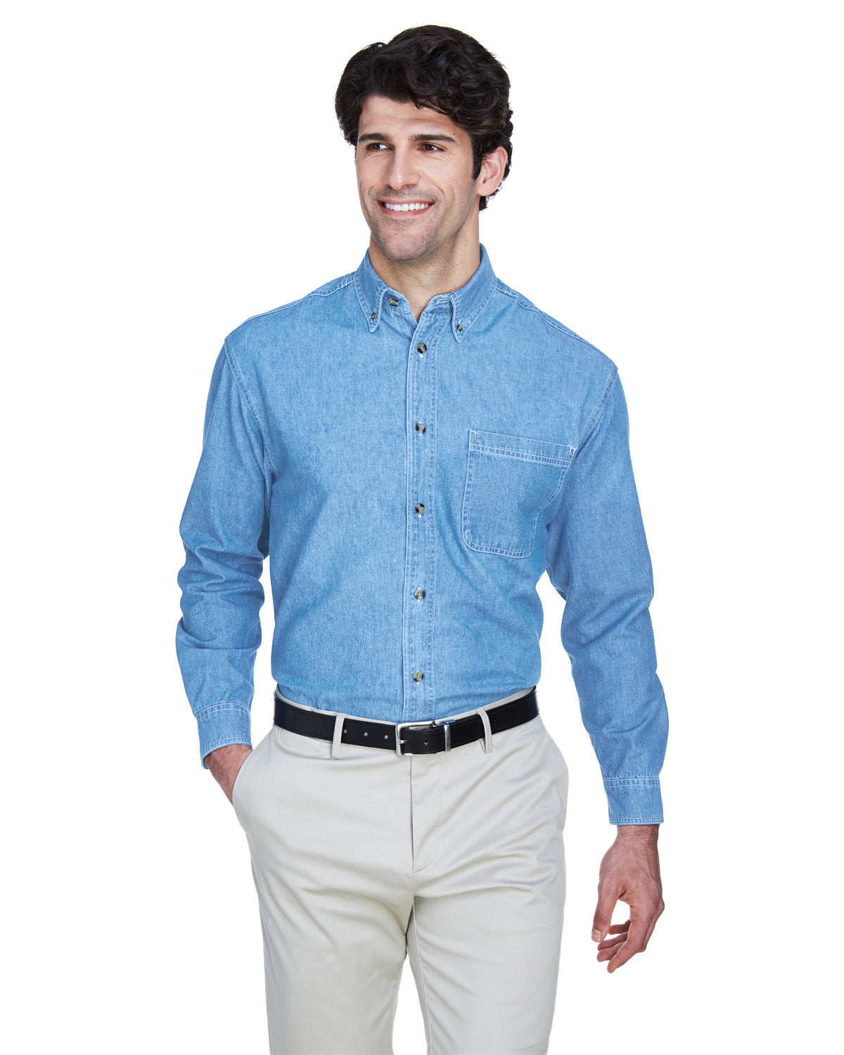 Effortless Style: UltraClub Men's Cypress Denim Shirt with Pocket