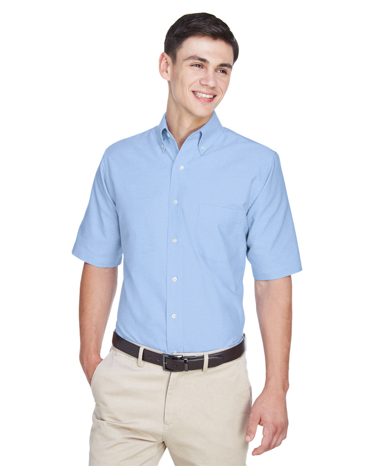 Effortless Elegance: UltraClub Men's Classic Wrinkle-Resistant Short-Sleeve Oxford Shirt