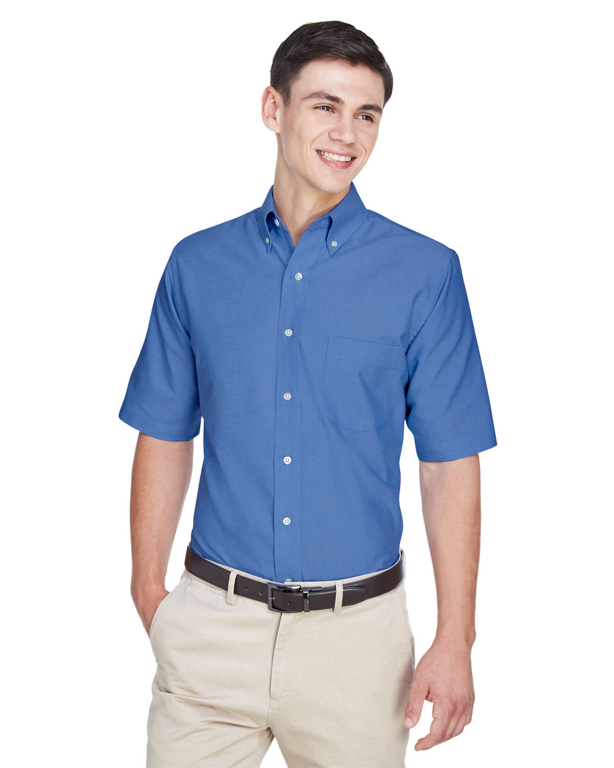 Effortless Elegance: UltraClub Men's Classic Wrinkle-Resistant Short-Sleeve Oxford Shirt