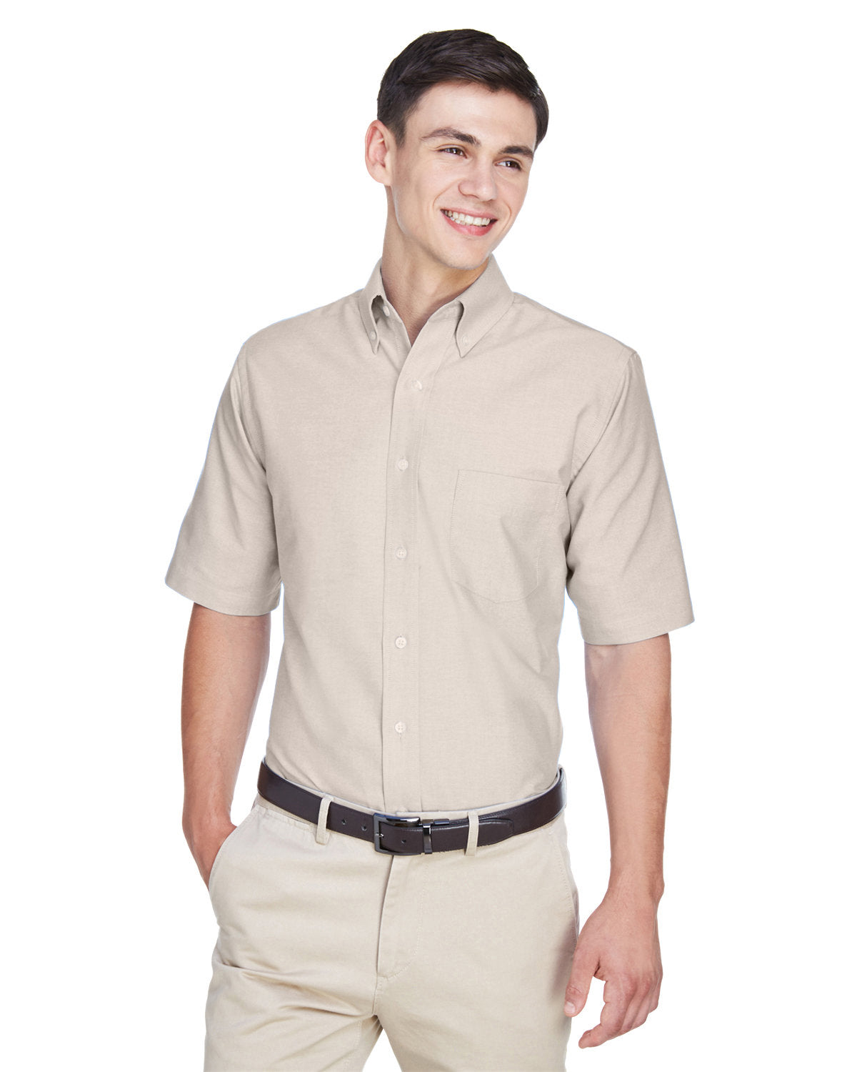 Effortless Elegance: UltraClub Men's Classic Wrinkle-Resistant Short-Sleeve Oxford Shirt