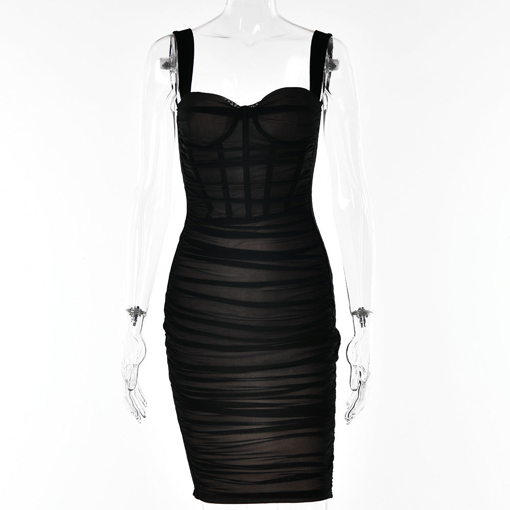 Early Spring Hipster Mesh Boning Corset Sheath Sexy Party Cocktail Dress Women Dress