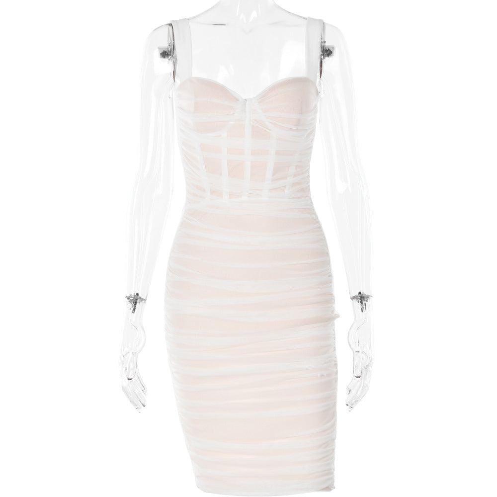 Early Spring Hipster Mesh Boning Corset Sheath Sexy Party Cocktail Dress Women Dress