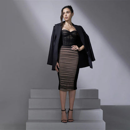 Early Spring Hipster Mesh Boning Corset Sheath Sexy Party Cocktail Dress Women Dress