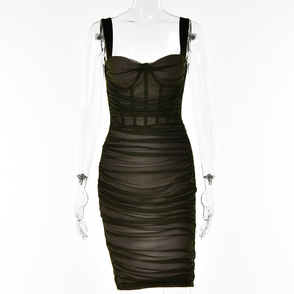 Early Spring Hipster Mesh Boning Corset Sheath Sexy Party Cocktail Dress Women Dress