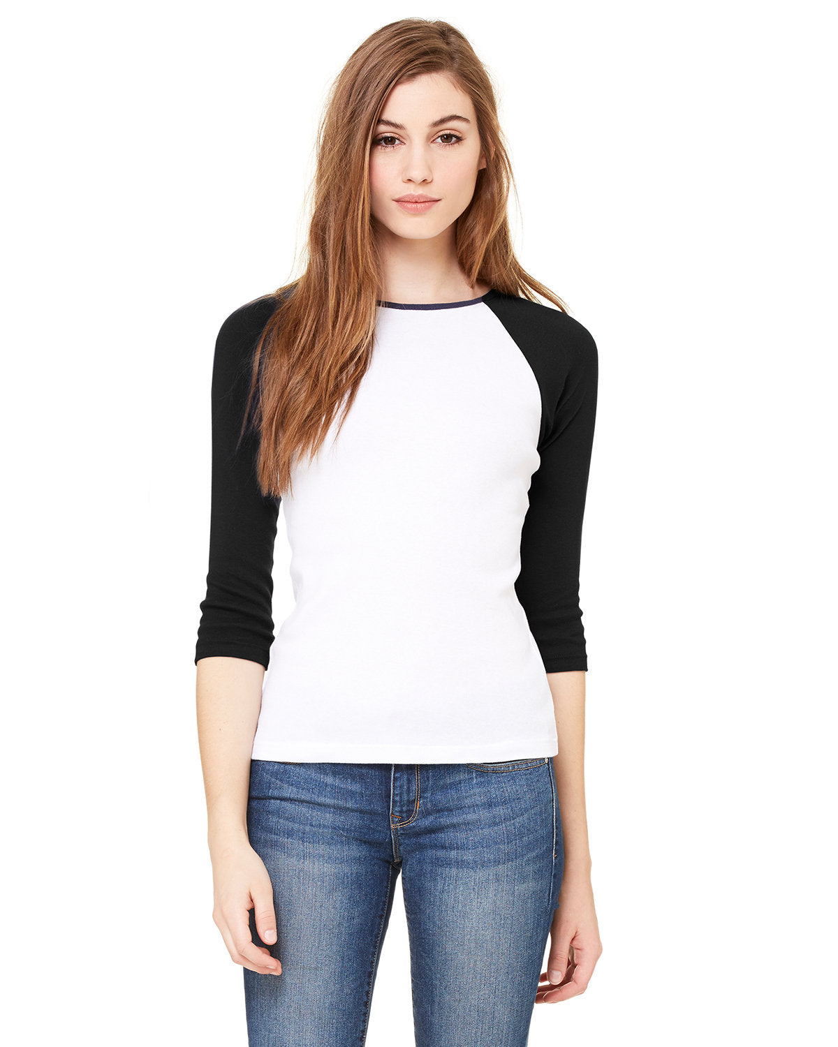 Bella + Canvas Ladies' Baby Rib 3/4-Sleeve Contrast Raglan Tee: Stylish Contrast and Comfort