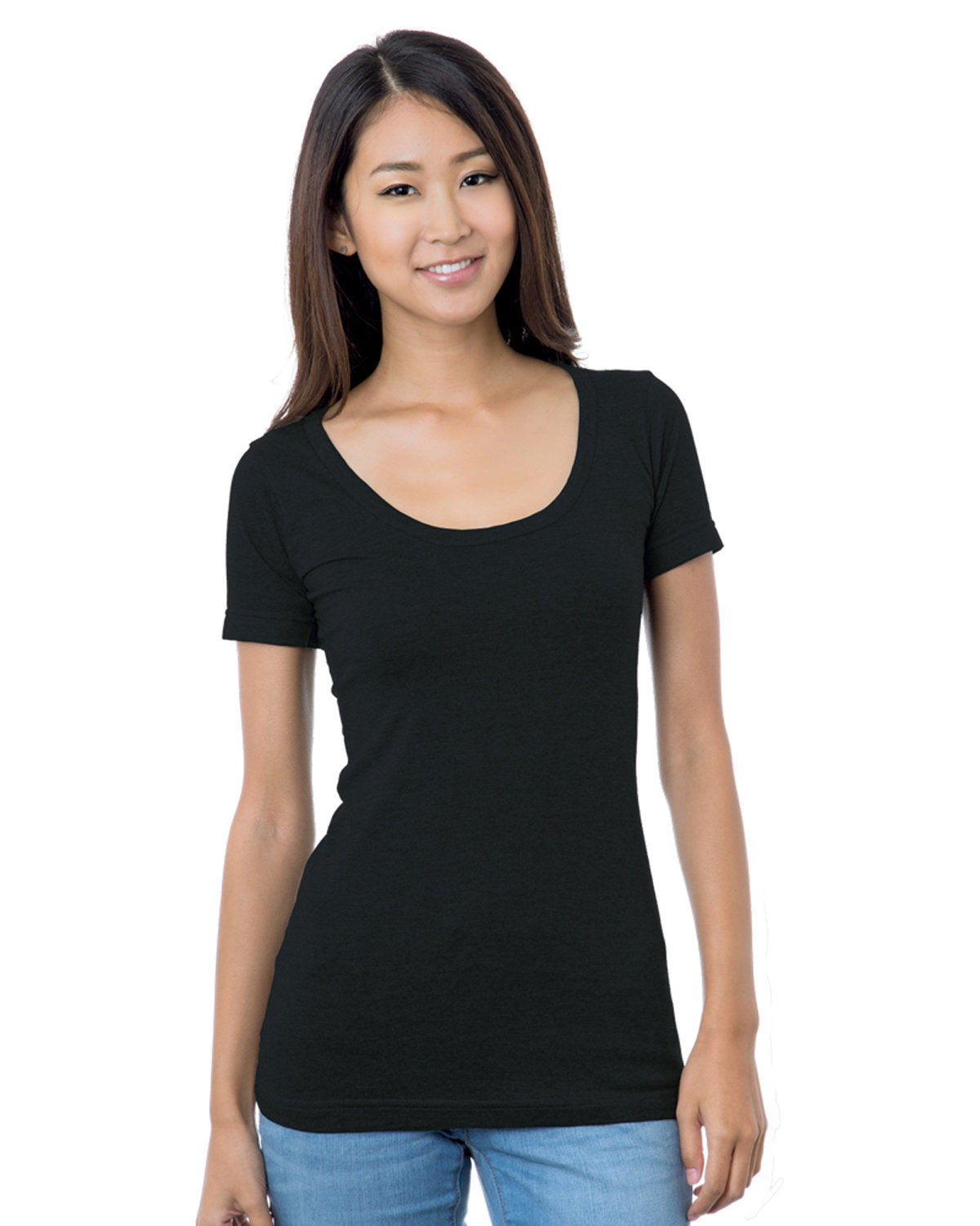 Junior's 4.2 oz., Fine Jersey Wide Scoop Neck T-Shirt