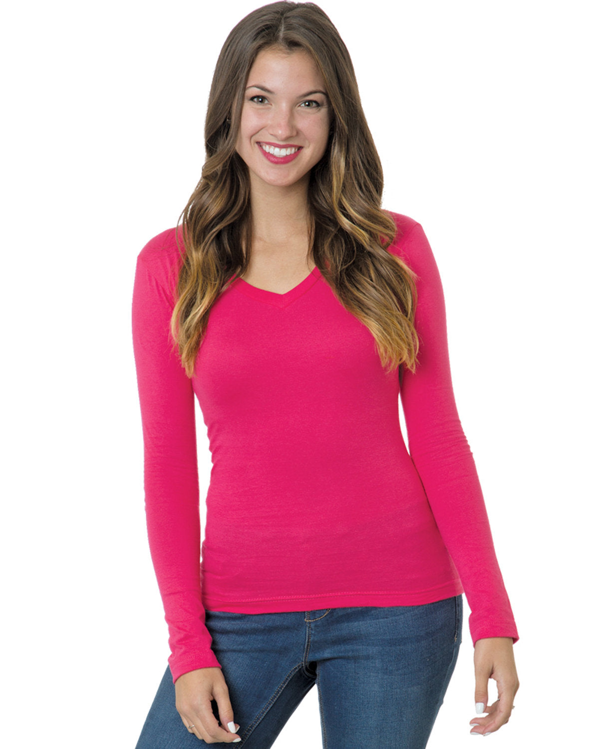 Junior's 4.2 oz., Fine Jersey Long-Sleeve V-Neck T-Shirt