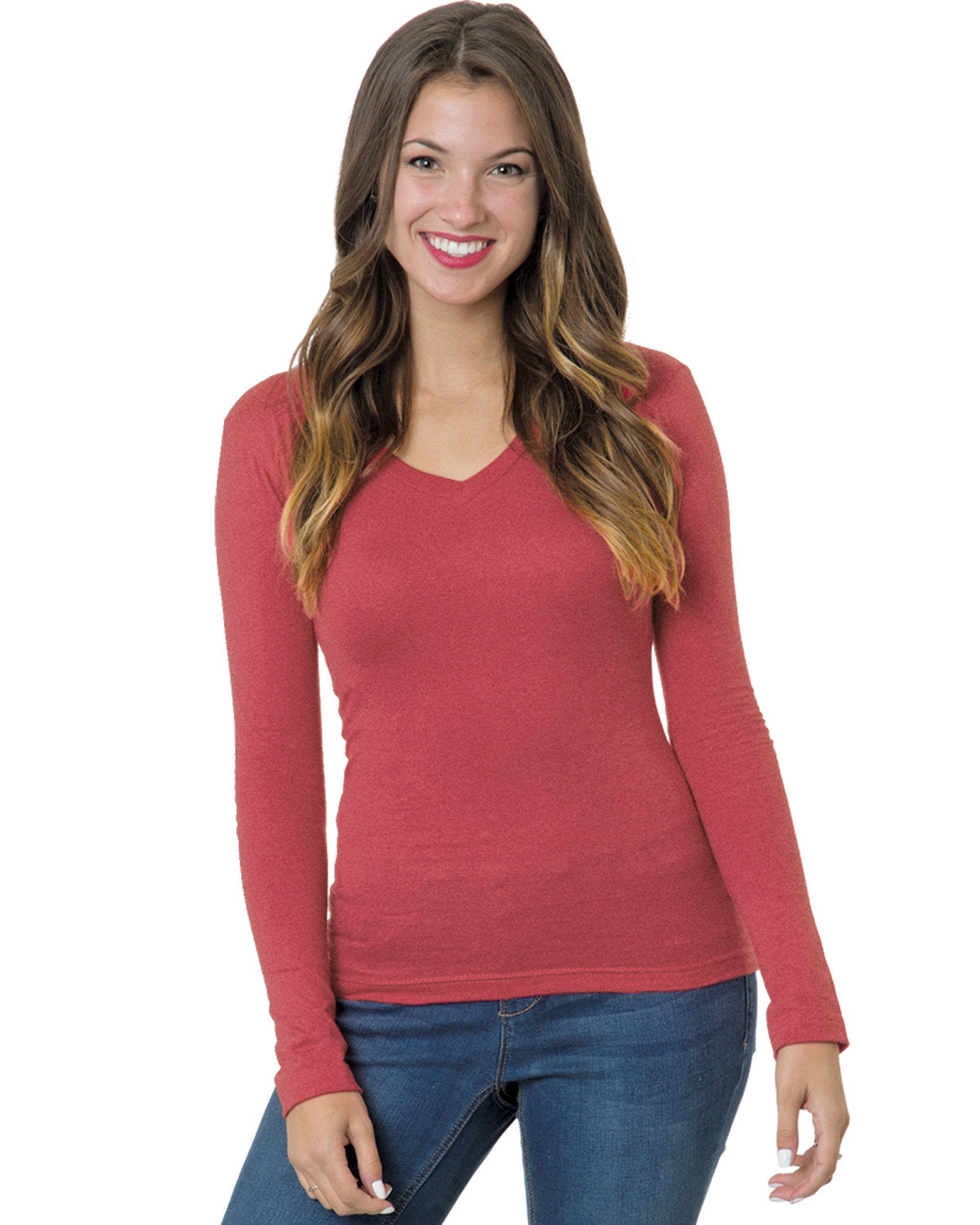 Junior's 4.2 oz., Fine Jersey Long-Sleeve V-Neck T-Shirt
