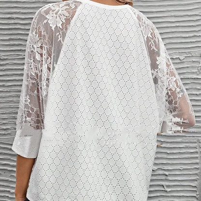 Fashion Lace Casual Women's Patchwork Round Neck Top