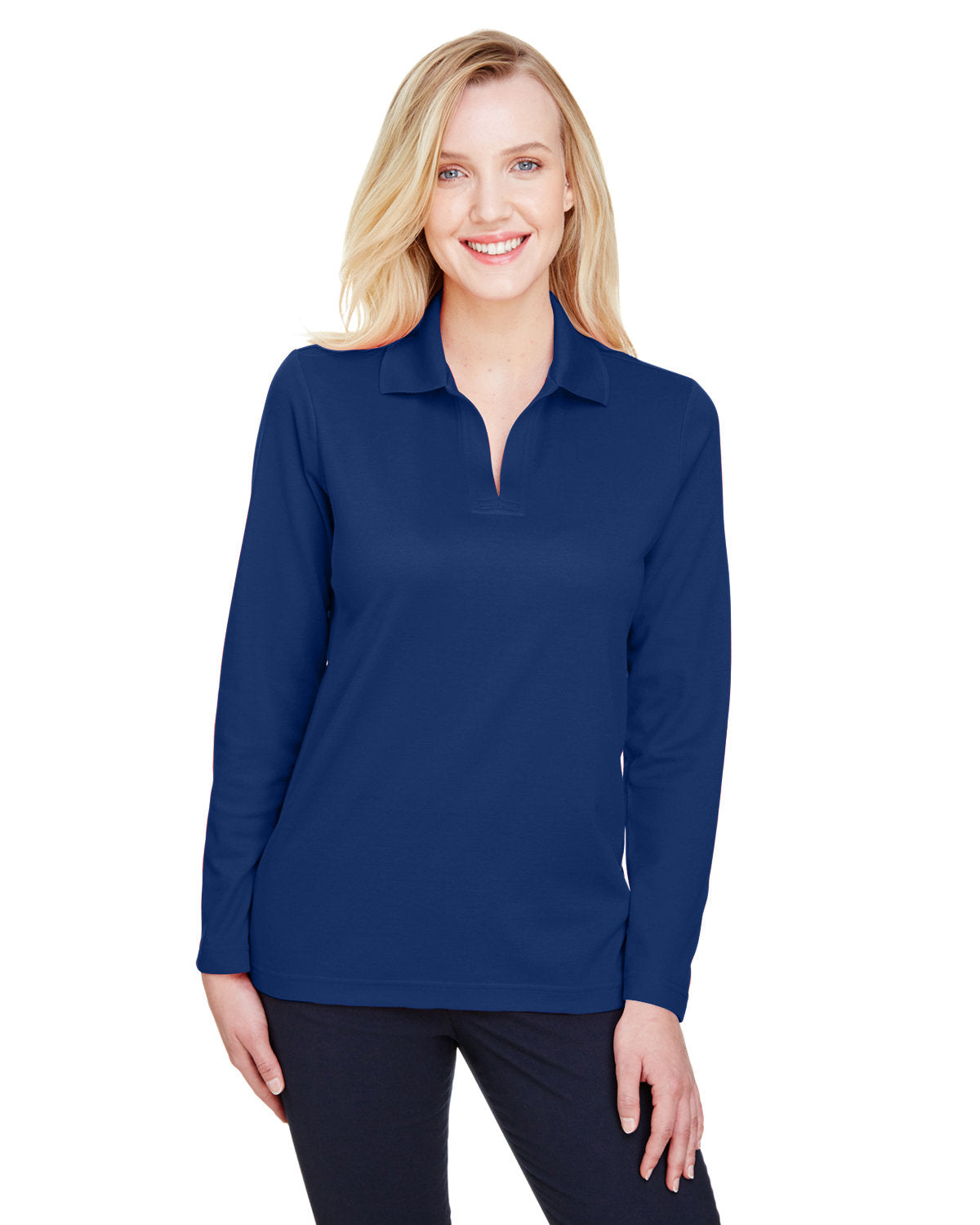 Elevate Your Ensemble with the Devon & Jones CrownLux Performanceâ„¢ Ladies' Plaited Long Sleeve Polo