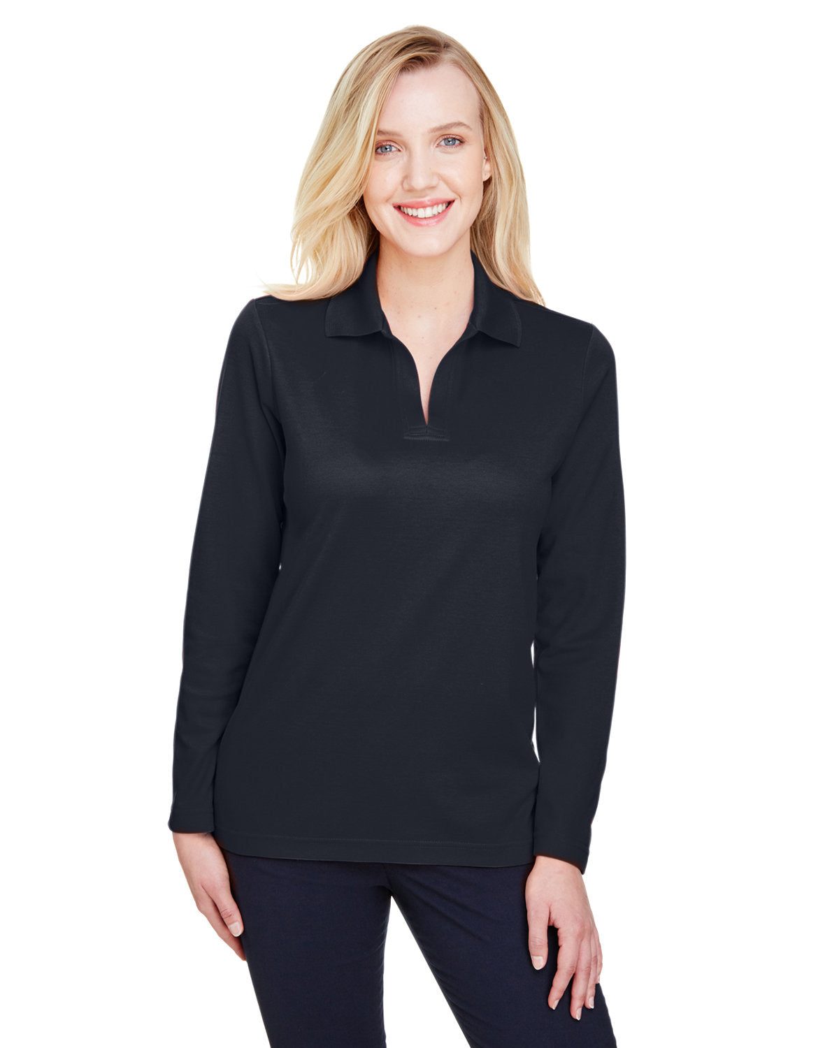 Elevate Your Ensemble with the Devon & Jones CrownLux Performanceâ„¢ Ladies' Plaited Long Sleeve Polo