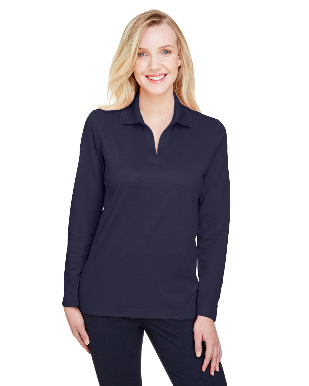 Elevate Your Ensemble with the Devon & Jones CrownLux Performanceâ„¢ Ladies' Plaited Long Sleeve Polo