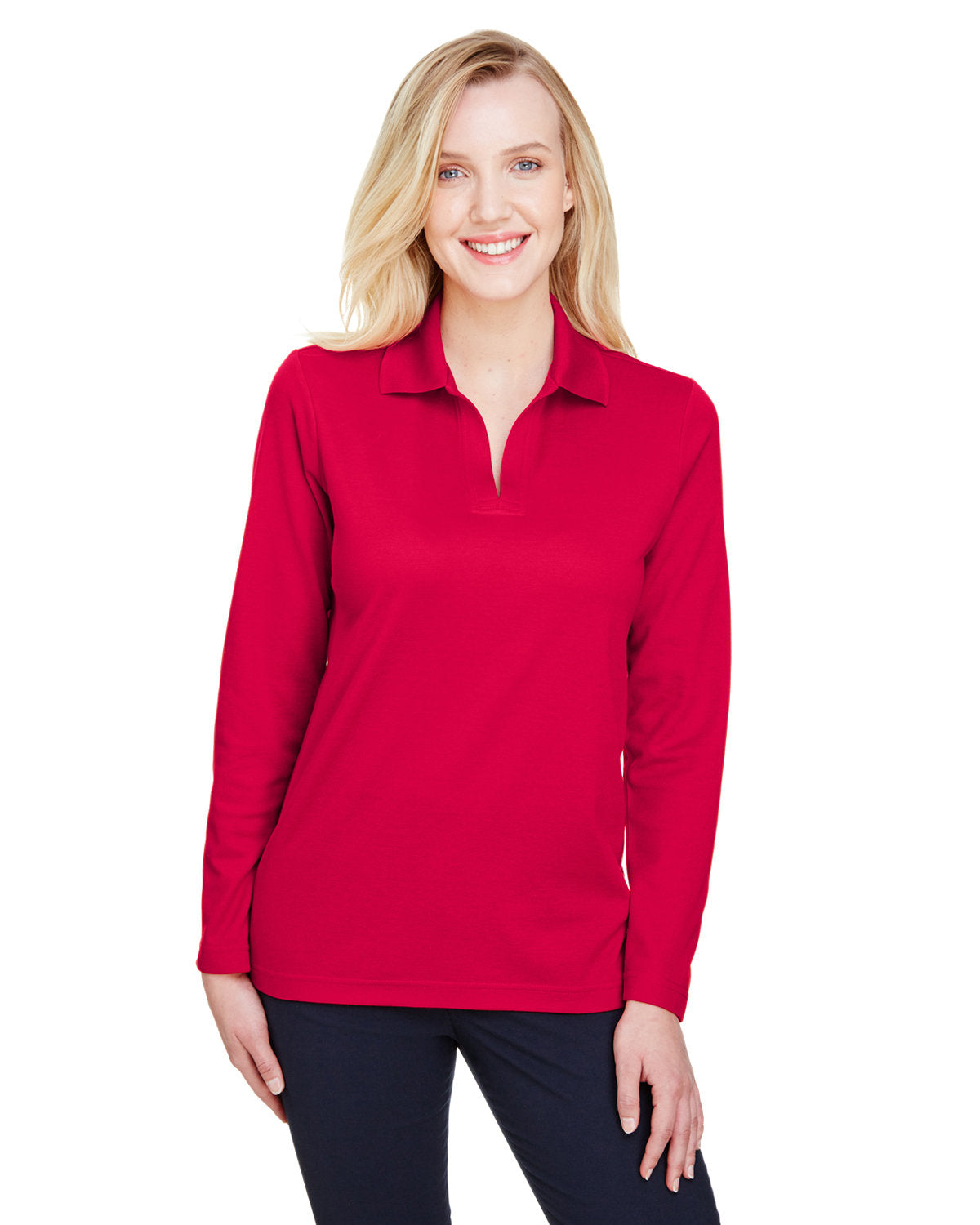 Elevate Your Ensemble with the Devon & Jones CrownLux Performanceâ„¢ Ladies' Plaited Long Sleeve Polo