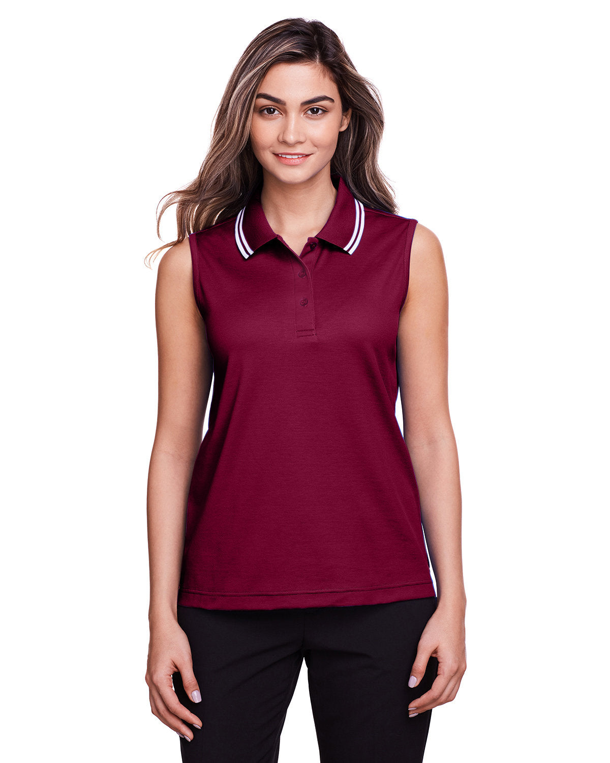 Elevate Your Style with the Devon & Jones Ladies' CrownLux Performanceâ„¢ Plaited Tipped Sleeveless Polo