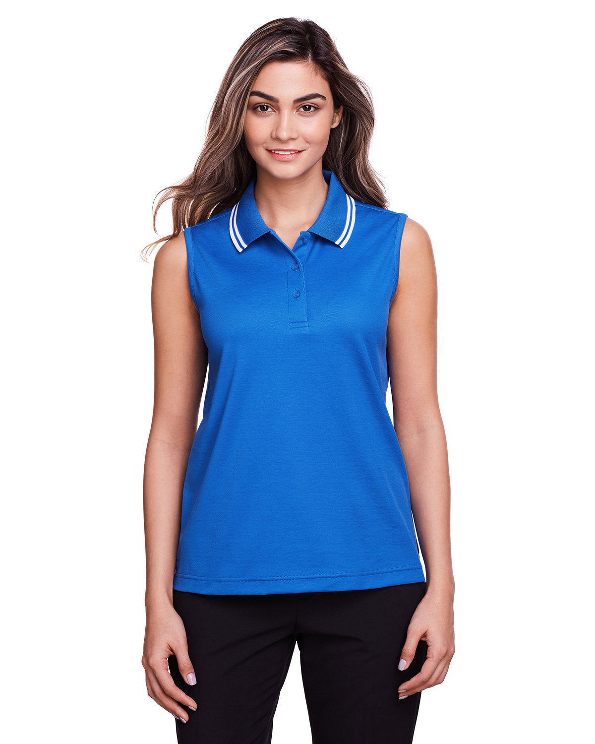 Elevate Your Style with the Devon & Jones Ladies' CrownLux Performanceâ„¢ Plaited Tipped Sleeveless Polo