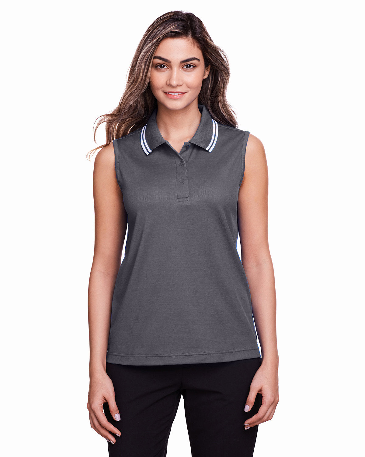 Elevate Your Style with the Devon & Jones Ladies' CrownLux Performanceâ„¢ Plaited Tipped Sleeveless Polo