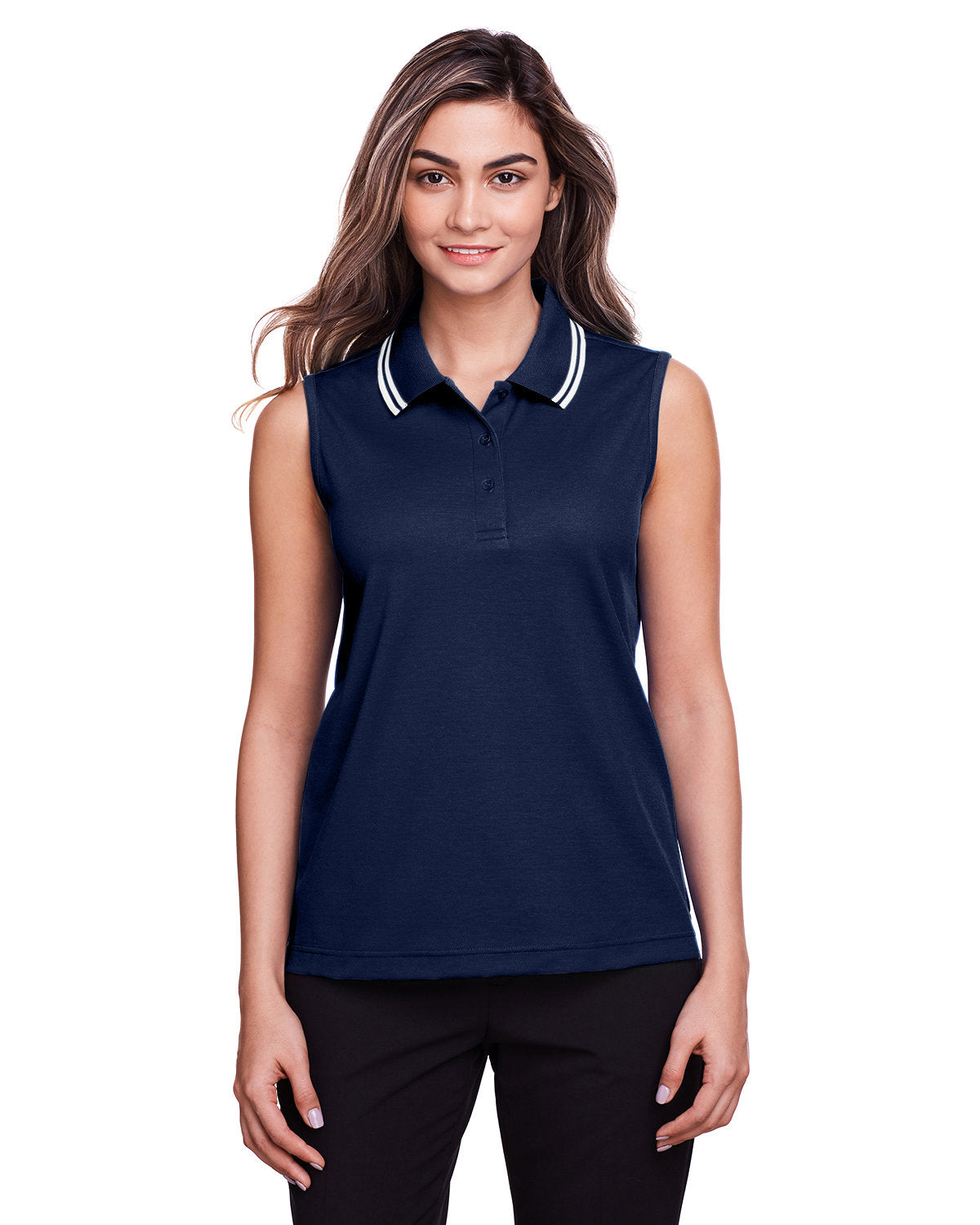 Elevate Your Style with the Devon & Jones Ladies' CrownLux Performanceâ„¢ Plaited Tipped Sleeveless Polo