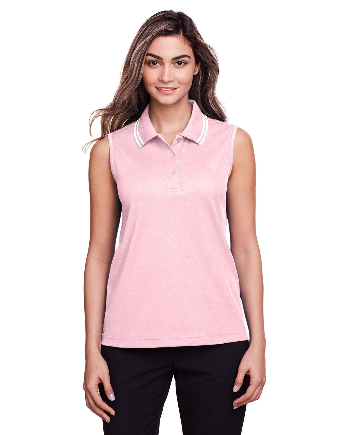 Elevate Your Style with the Devon & Jones Ladies' CrownLux Performanceâ„¢ Plaited Tipped Sleeveless Polo