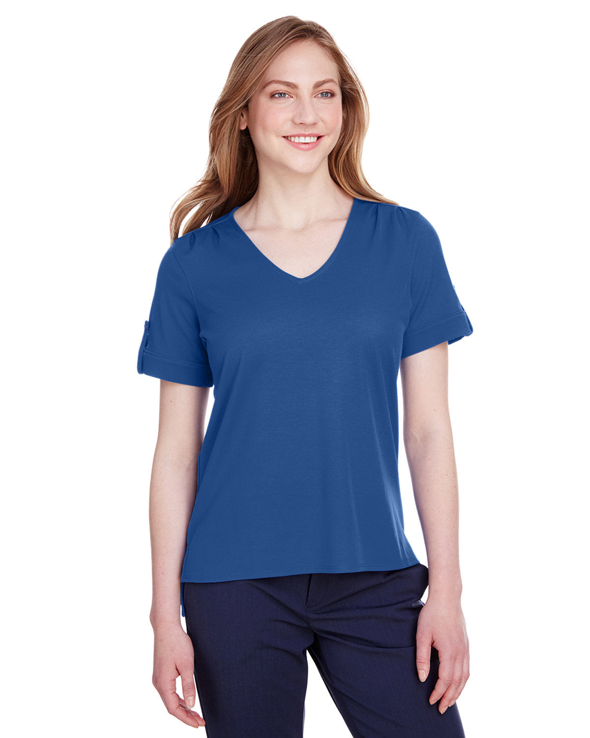 Elevate Your Look with the Devon & Jones Ladies' CrownLux Performanceâ„¢ Plaited Rolled-Sleeve Top