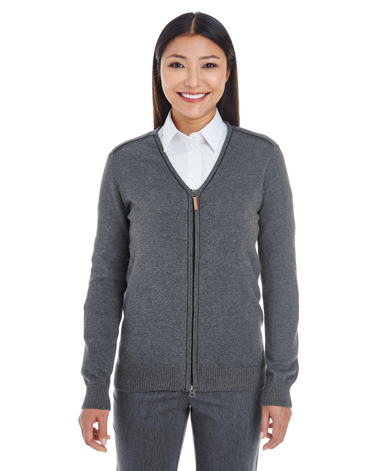 Elevate Your Look with the Devon & Jones Ladies' Manchester Fully-Fashioned Full-Zip Cardigan Sweater