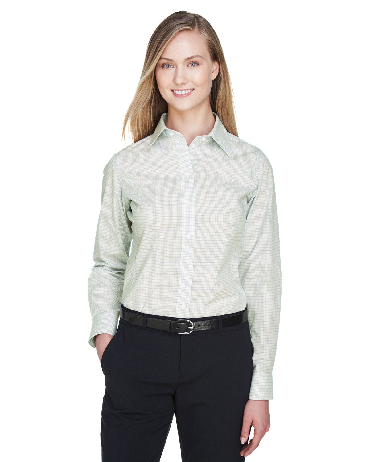 Elevate Your Style with the Devon & Jones Ladies' Crown Woven CollectionÂ® Micro Tattersall