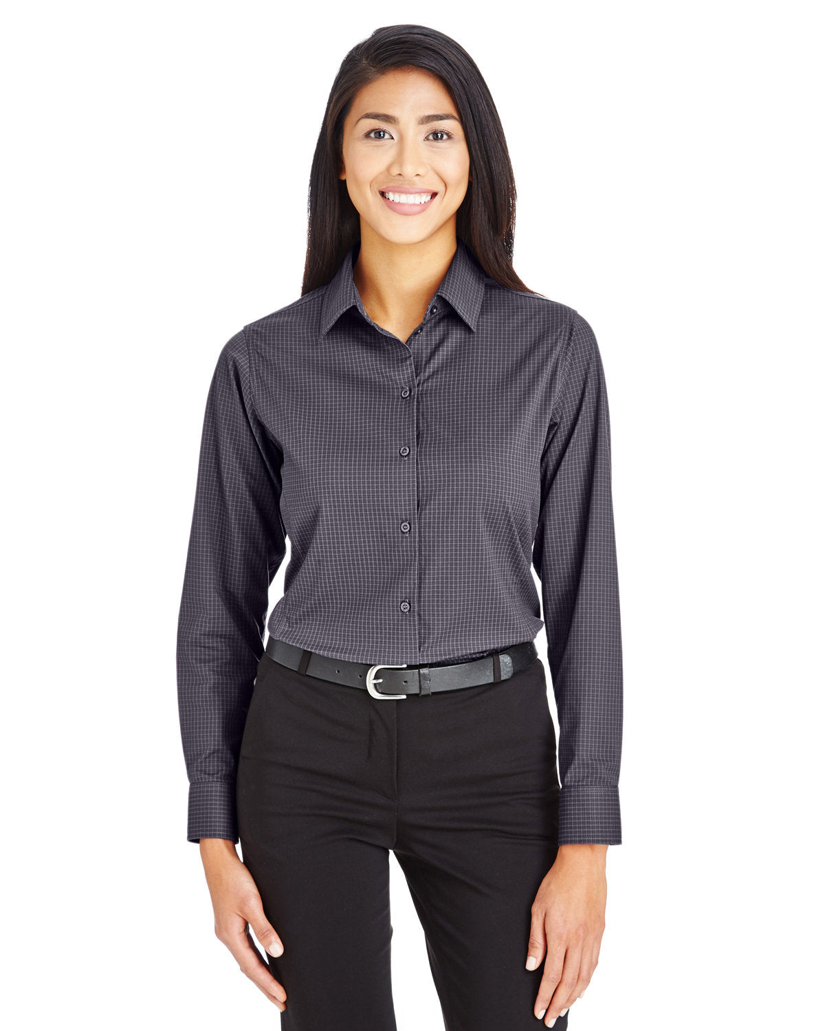 Elevate Your Elegance with the Devon & Jones CrownLux Performanceâ„¢ Ladies' Tonal Mini Check Shirt