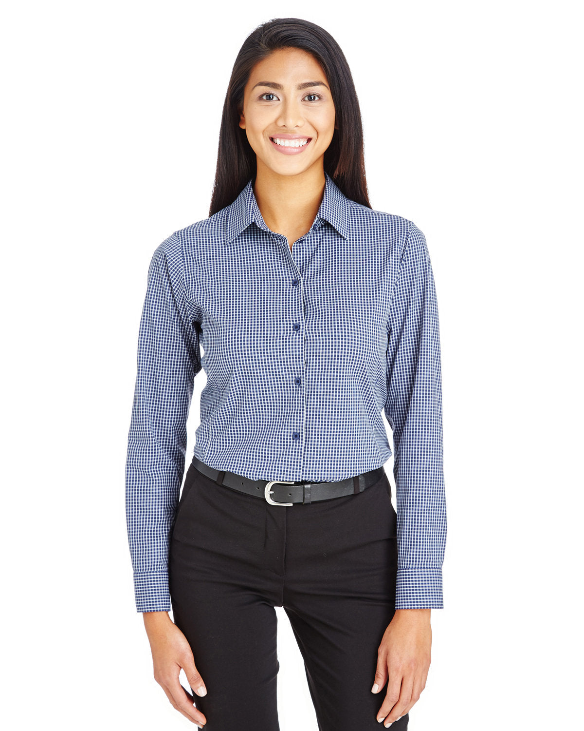 Elevate Your Elegance with the Devon & Jones CrownLux Performanceâ„¢ Ladies' Tonal Mini Check Shirt