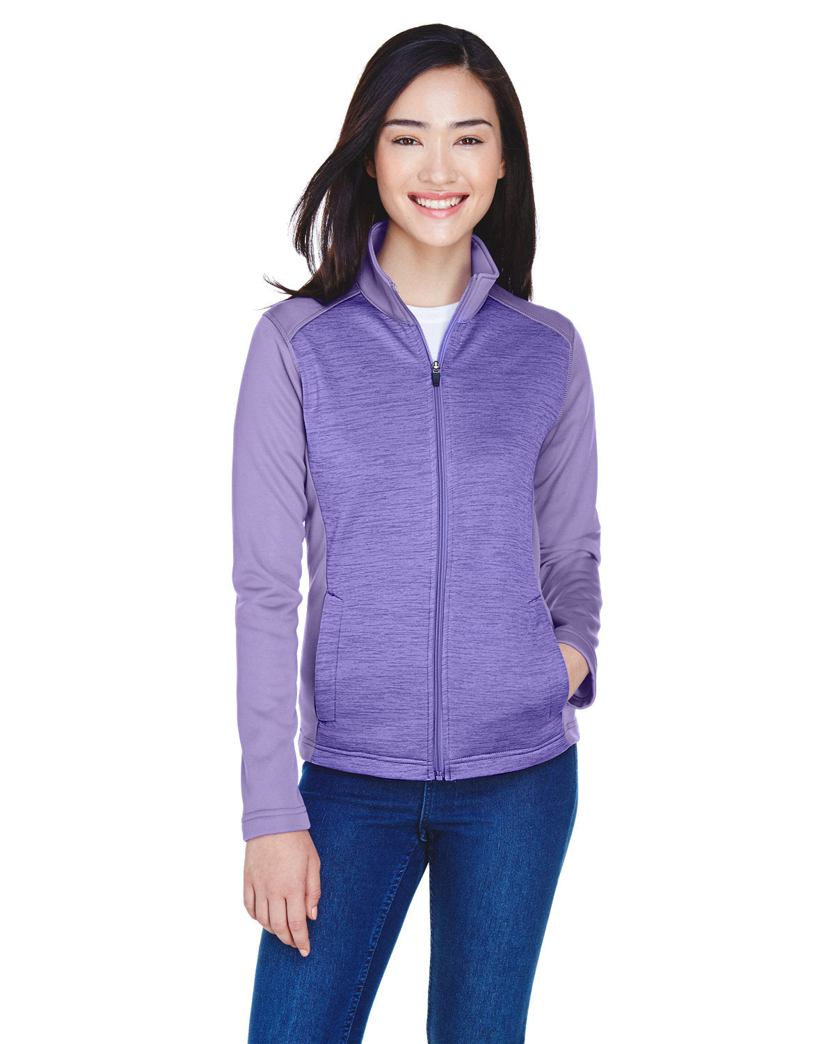 Contemporary Chic: Devon & Jones Ladies' Newbury Colorblock MÃ©lange Fleece Full-Zip Jacket