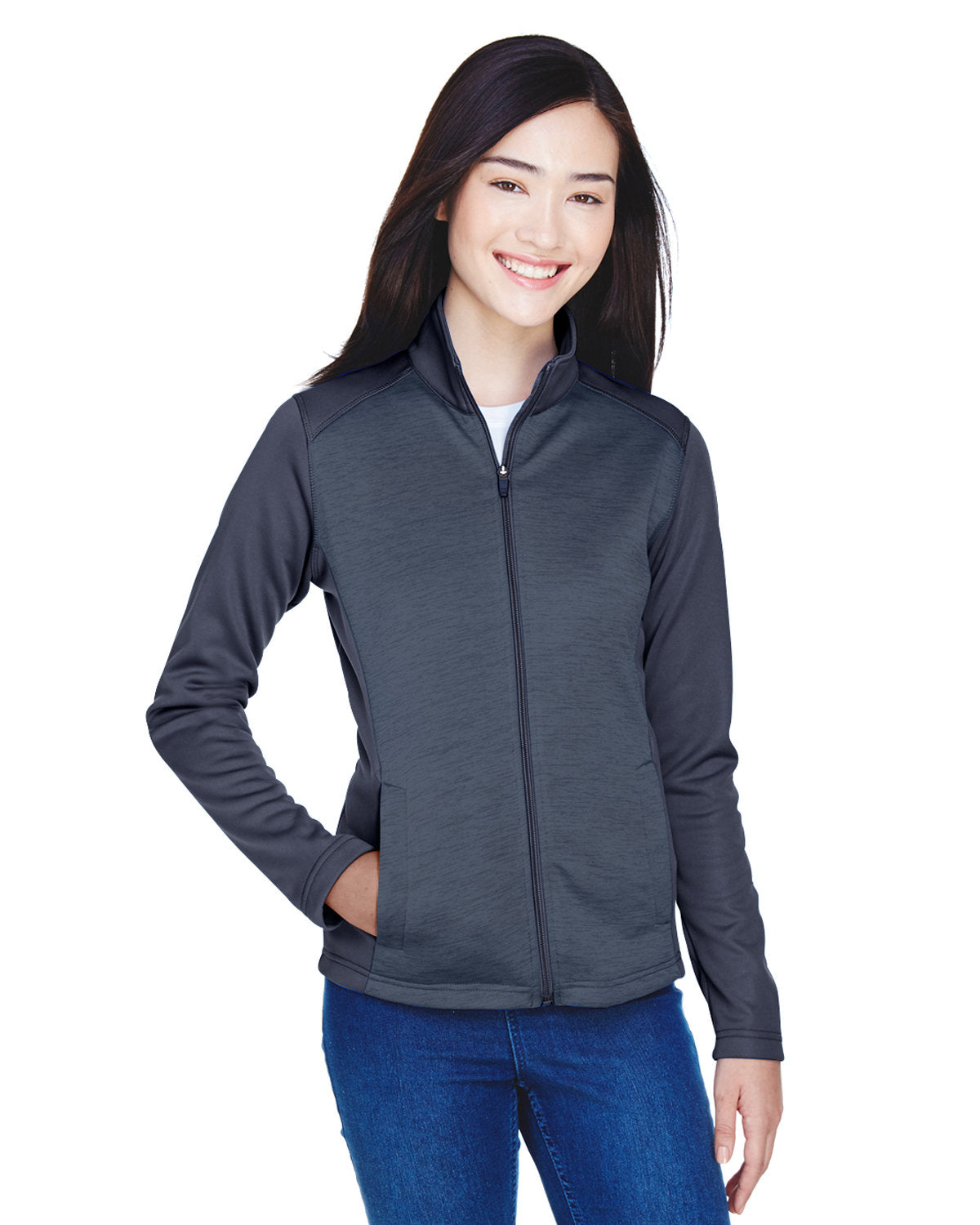 Contemporary Chic: Devon & Jones Ladies' Newbury Colorblock MÃ©lange Fleece Full-Zip Jacket