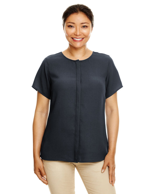 Elegant Short-Sleeve Crepe Blouse: Discover the Perfect Fitâ„¢ by Devon & Jones for Women