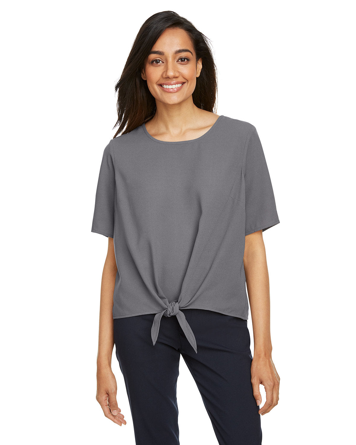 Effortlessly Stylish: Devon & Jones Ladies' Perfect Fitâ„¢ Tie-Front Blouse
