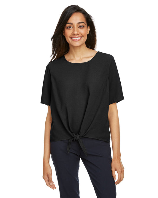 Effortlessly Stylish: Devon & Jones Ladies' Perfect Fitâ„¢ Tie-Front Blouse