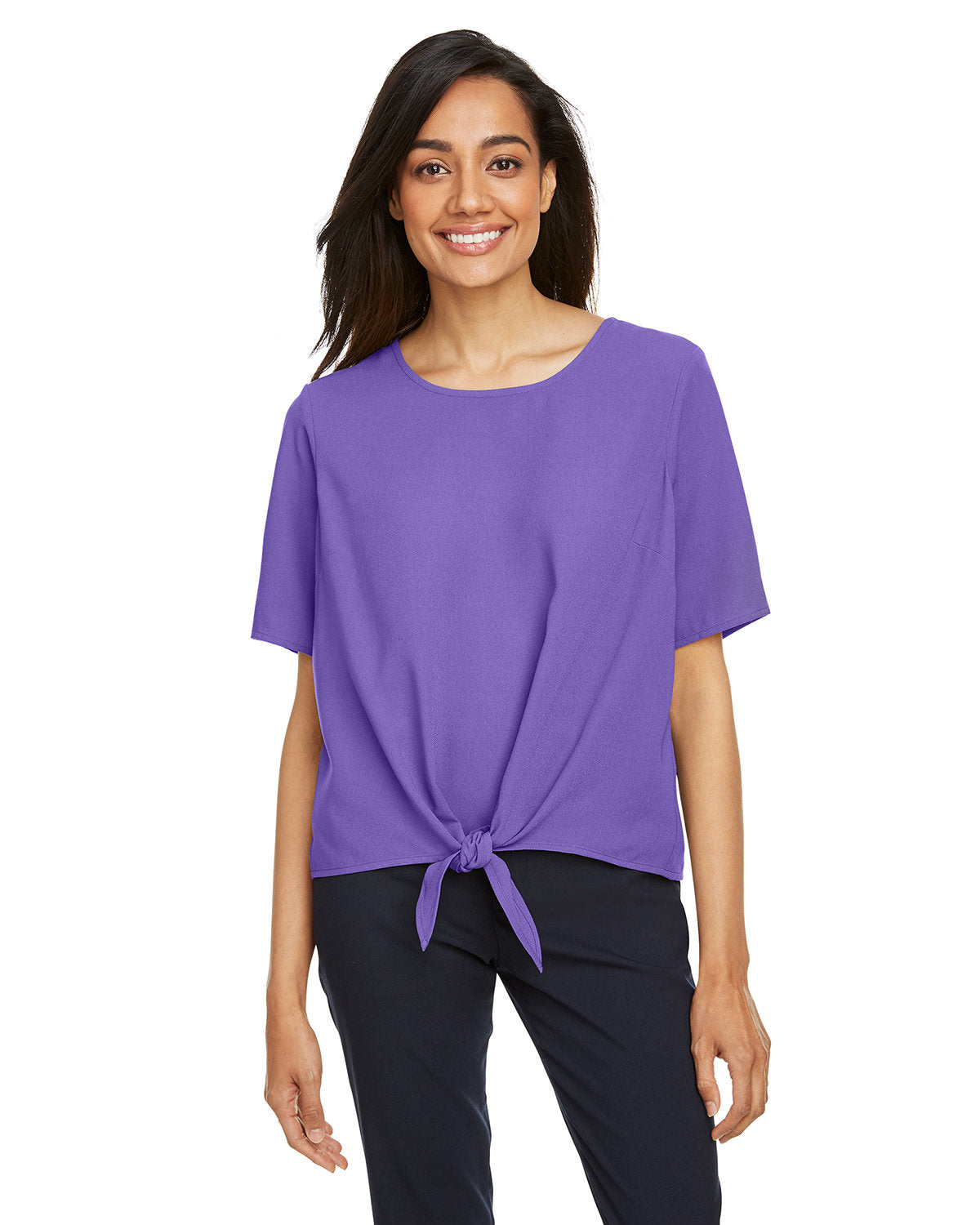Effortlessly Stylish: Devon & Jones Ladies' Perfect Fitâ„¢ Tie-Front Blouse