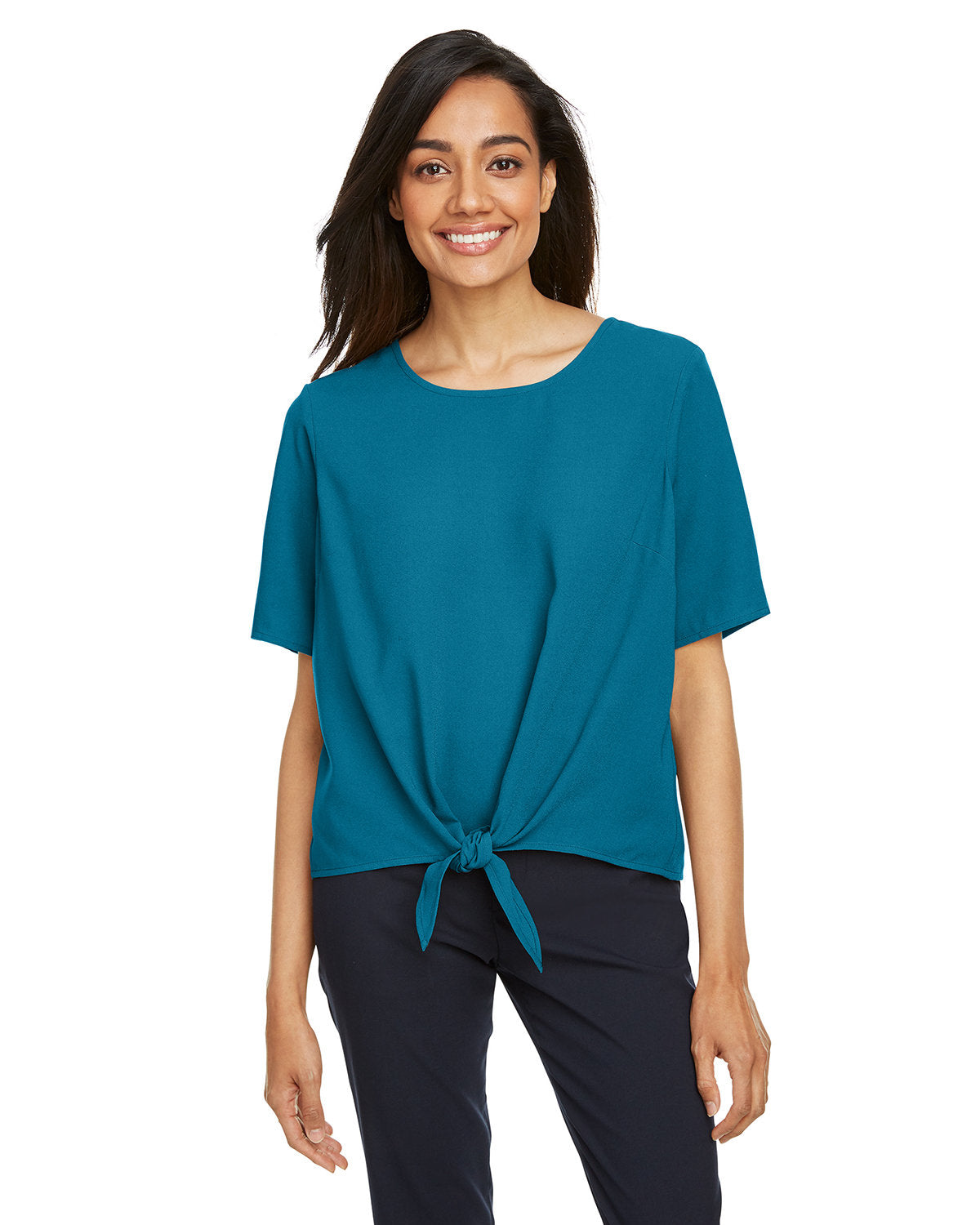 Effortlessly Stylish: Devon & Jones Ladies' Perfect Fitâ„¢ Tie-Front Blouse