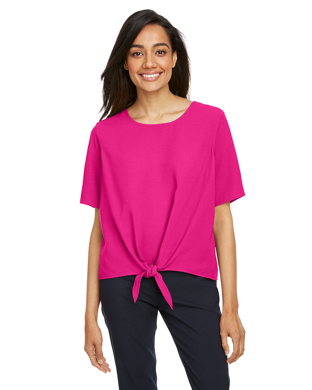 Effortlessly Stylish: Devon & Jones Ladies' Perfect Fitâ„¢ Tie-Front Blouse