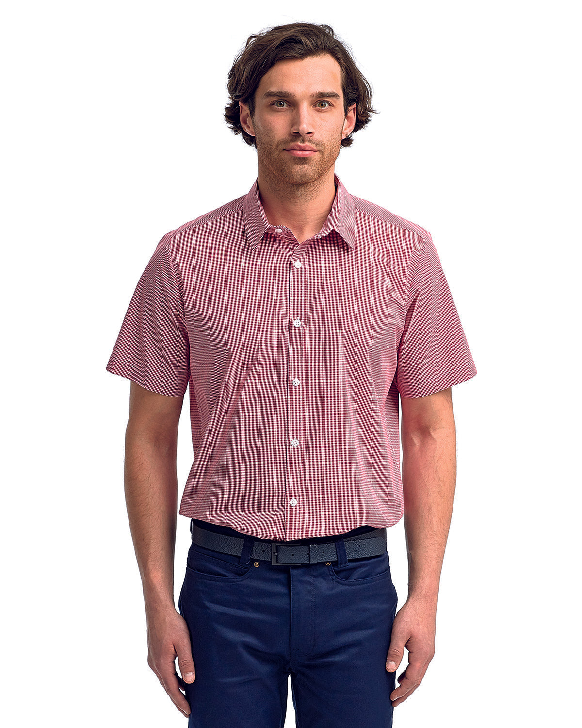 Artisan Finesse: The Men's Microcheck Gingham Short-Sleeve Cotton Shirt from the Artisan Collection by Reprime