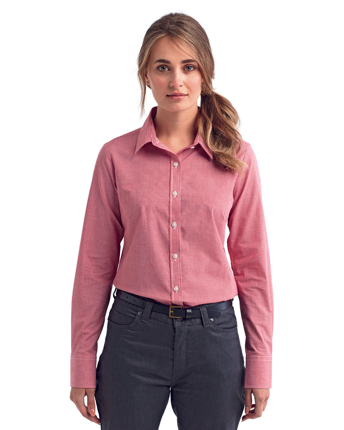 Artisan Radiance: The Ladies' Microcheck Gingham Long-Sleeve Cotton Shirt from the Artisan Collection by Reprime