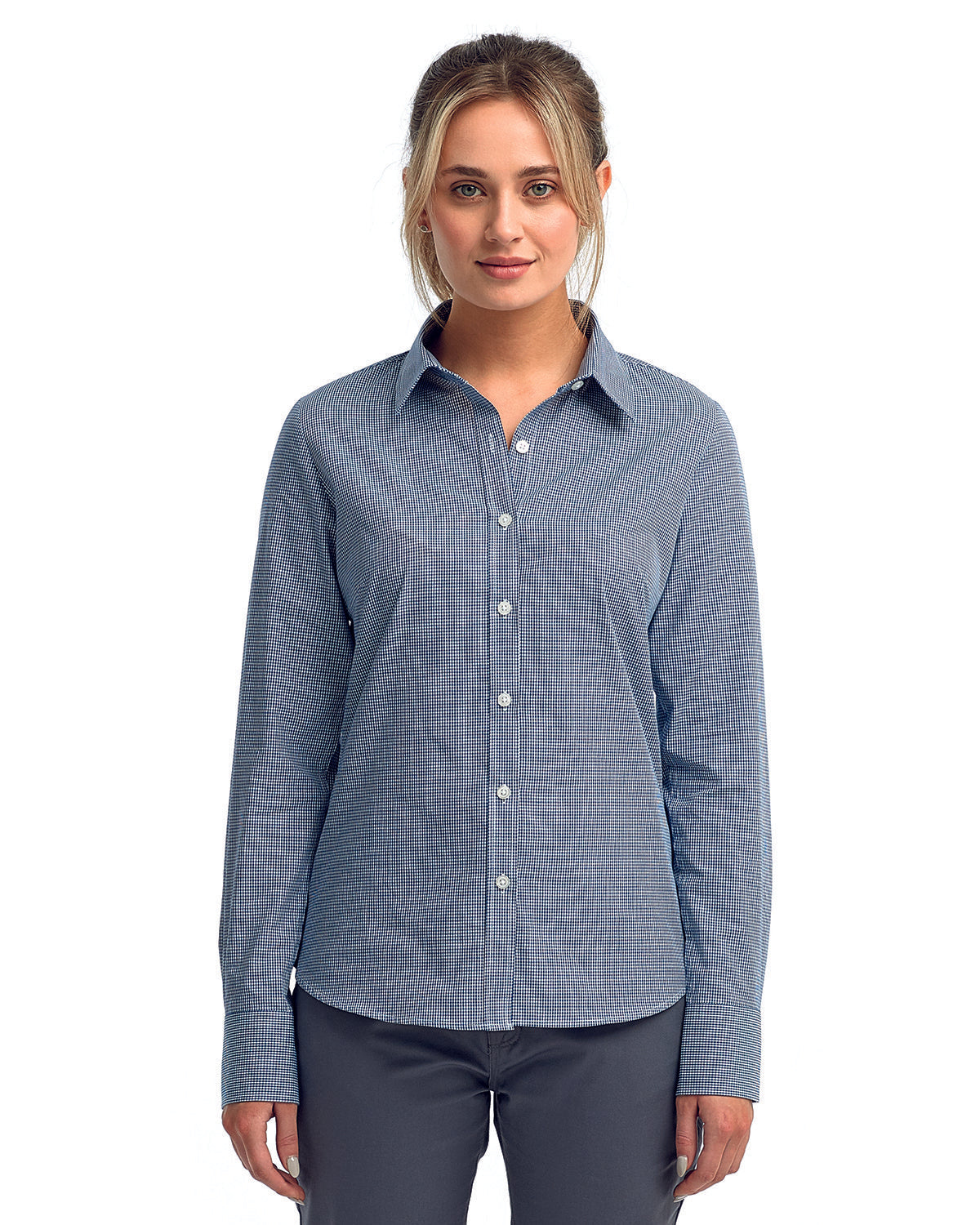 Artisan Radiance: The Ladies' Microcheck Gingham Long-Sleeve Cotton Shirt from the Artisan Collection by Reprime