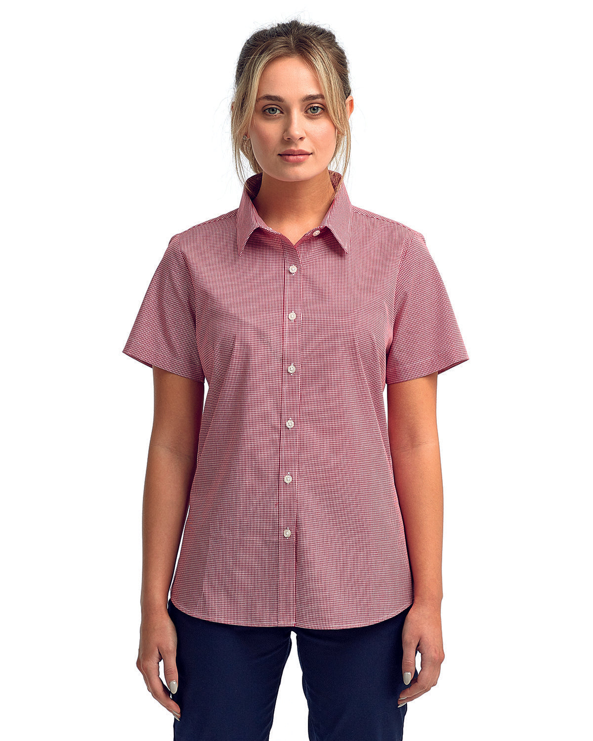 Artisan Allure: The Ladies' Microcheck Gingham Short-Sleeve Cotton Shirt from the Artisan Collection by Reprime
