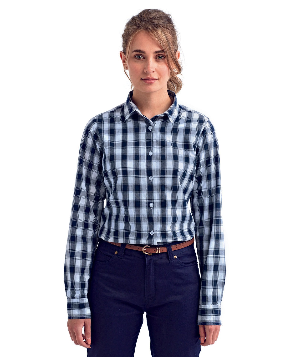 Artisan Glamour: The Ladies' Mulligan Check Long-Sleeve Cotton Shirt from the Artisan Collection by Reprime