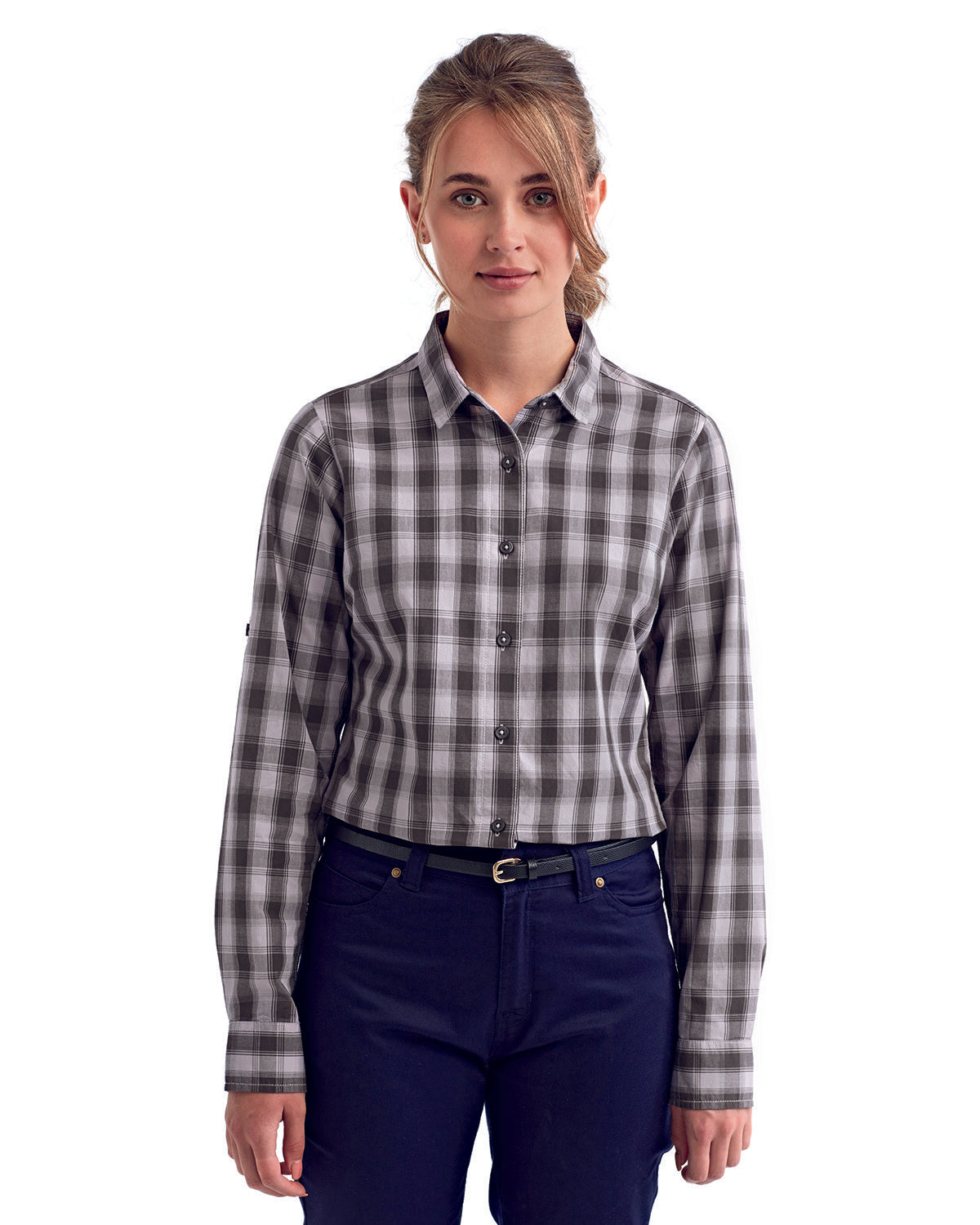 Artisan Glamour: The Ladies' Mulligan Check Long-Sleeve Cotton Shirt from the Artisan Collection by Reprime